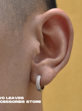 TWO LEAVES S925纯银三排钻耳环hiphop嘻哈百搭男女潮流锆石耳饰