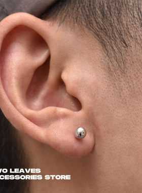 TWO LEAVES S925纯银圆珠豆豆耳钉哑面迷你简约百搭养耳男女耳饰