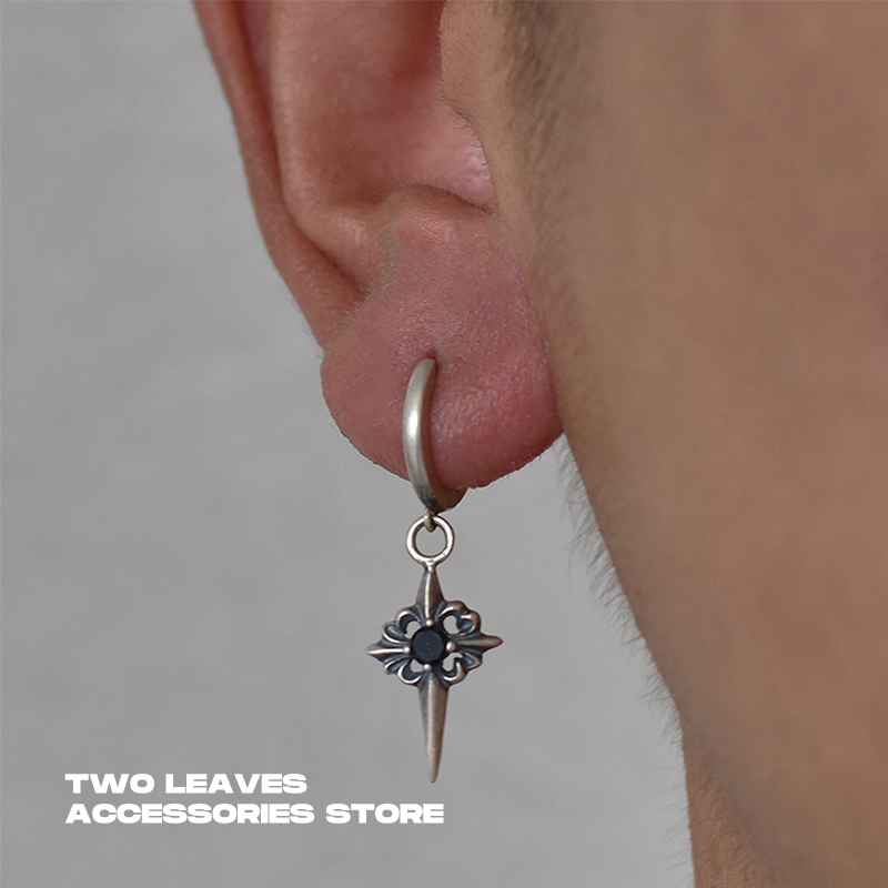 TWOLEAVES925银做旧北极星耳环