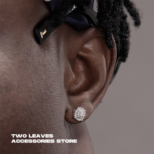 TWO S925纯银四爪圆钻耳钉欧美嘻哈百搭满钻街头男女潮流 LEAVES