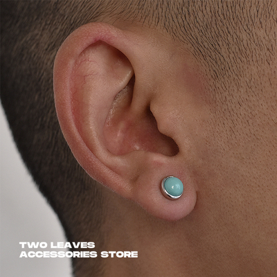 TWOLEAVES纯银圆形绿松石耳钉