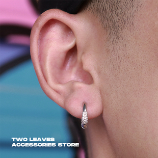 耳圈 TWO LEAVES S925纯银镶钻耳环男女款 百搭嘻哈街头hiphop个性