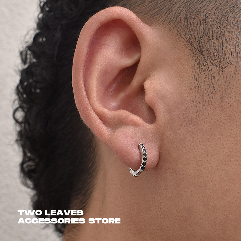 TWOLEAVES欧美纯银潮黑锆石耳环