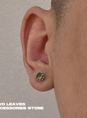 TWO LEAVES S925纯银天然橄榄石皇冠八爪耳钉嘻哈时尚男女款耳饰