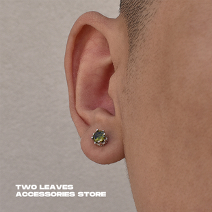 耳饰 TWO LEAVES S925纯银天然橄榄石皇冠八爪耳钉嘻哈时尚 男女款