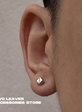 TWO LEAVES S925纯银骰子耳钉小巧养耳简约创意男女款潮迷你耳饰