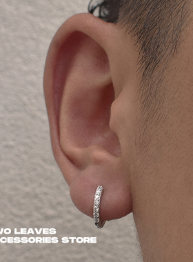 TWO LEAVES S925纯银双面满钻耳环欧美潮男女款百搭嘻哈锆石耳扣