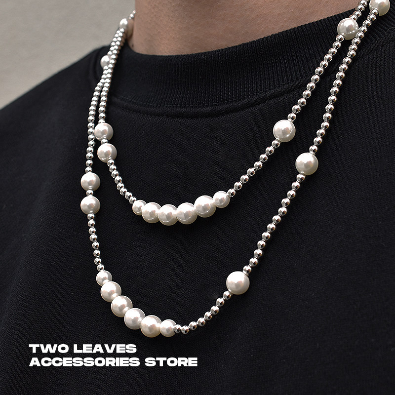 two leaves 珍珠项链百搭街头嘻哈潮流男女说唱asap rocky锁骨链