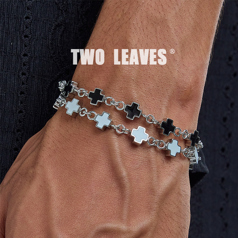TWOLEAVES黑白色十字架手链