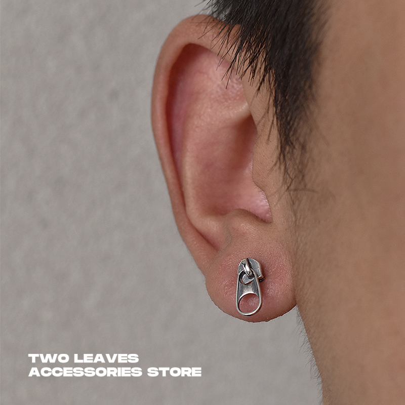 TWOLEAVESS925银做旧拉链耳钉