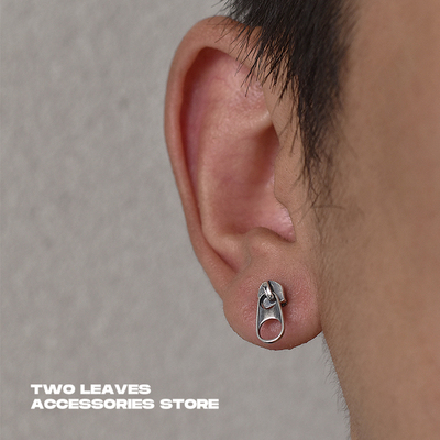 TWOLEAVESS925银做旧拉链耳钉