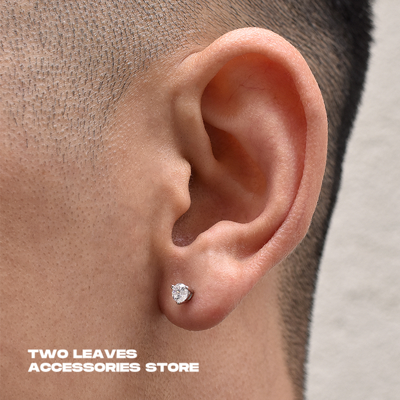 TWOLEAVES纯银美式三爪锆石耳钉