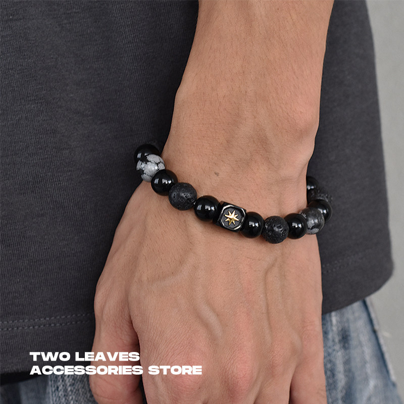TWOLEAVES八芒星黑曜石串珠手链