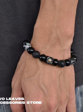 TWOLEAVES八芒星黑曜石串珠手链