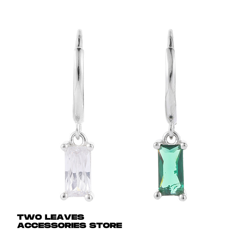 TWOLEAVES纯银长方形锆石耳环