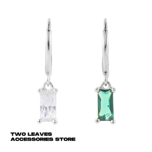 轻奢潮流百搭耳扣 S925纯银长方形锆石挂坠耳环男女款 TWO LEAVES