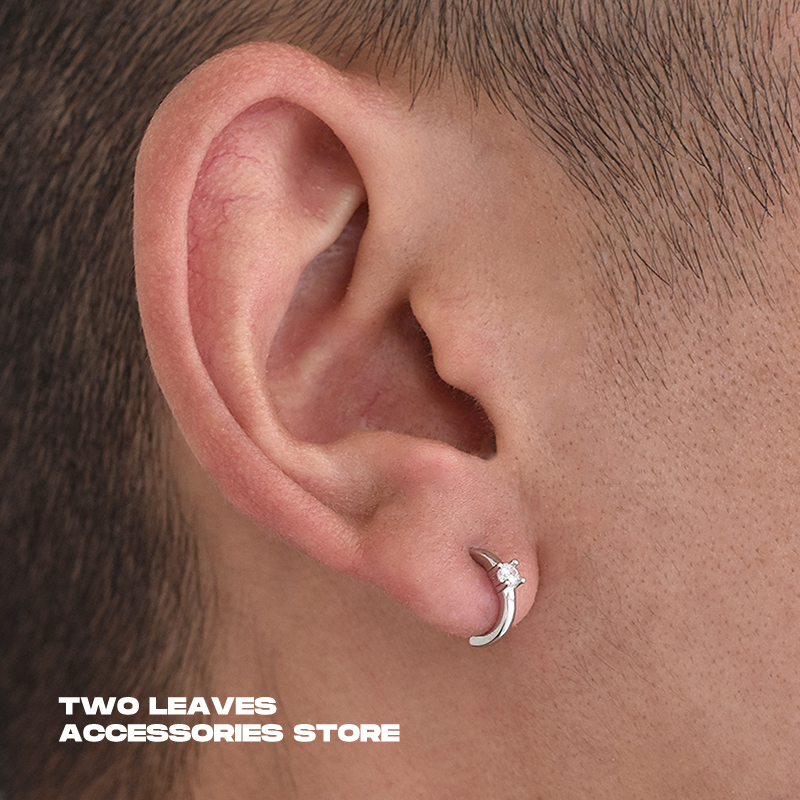 TWOLEAVESS925纯银锆石C形耳钉