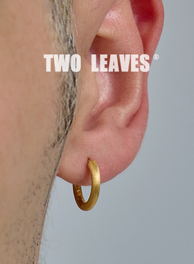 TWO LEAVES S925纯银金色拉丝耳环镀18K金极简哑光男女实心素耳圈