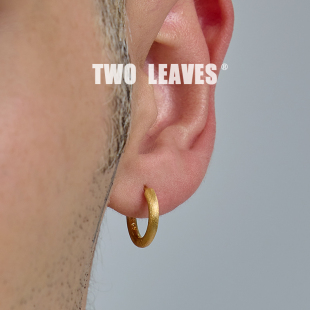 TWO S925纯银金色拉丝耳环镀18K金极简哑光男女实心素耳圈 LEAVES