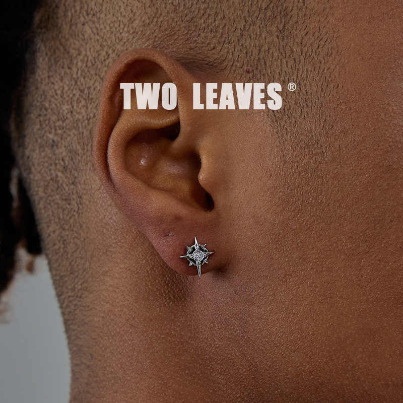 925纯银芒星耳钉欧美嘻哈耳饰