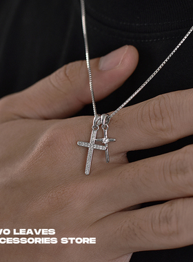 TWOLEAVES925纯银双十字架吊坠