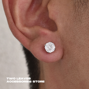TWO S925纯银玫瑰切锆石耳钉设计潮流高级感男女情侣耳饰 LEAVES