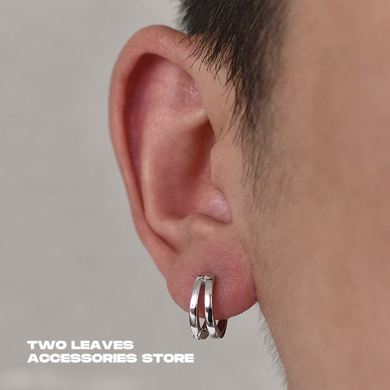 TWOLEAVESS925银双层双圈耳环