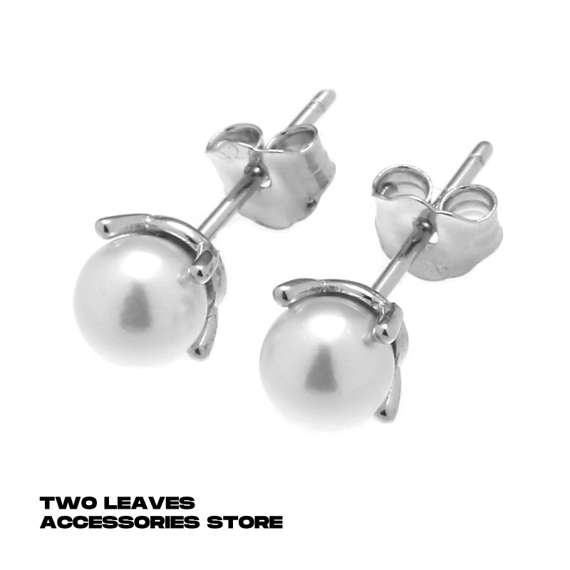 TWO LEAVES S925纯银珍珠耳钉百搭简约欧美男女街头嘻哈潮流耳饰