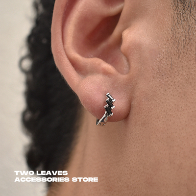 TWOLEAVES纯银男女黑锆石潮耳环