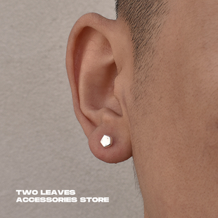 潮流百搭养耳几何耳饰 S925纯银五边形耳钉简约男女款 TWO LEAVES