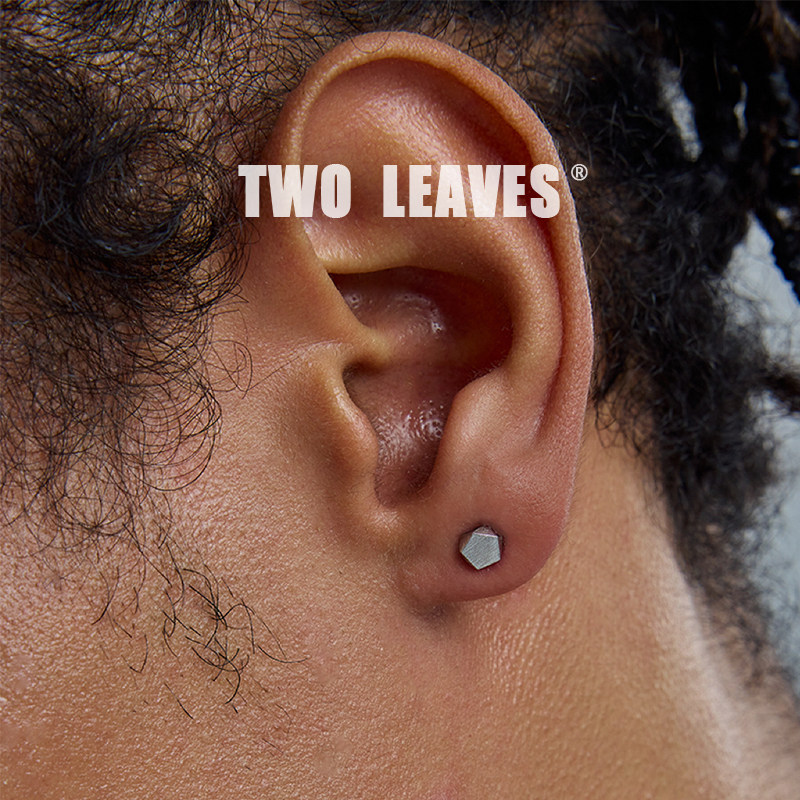 TWOLEAVES925银拉丝五边形耳钉