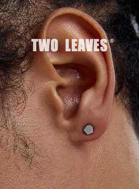 TWO LEAVES S925纯银拉丝五边形耳钉简约百搭潮男女螺丝免摘耳饰