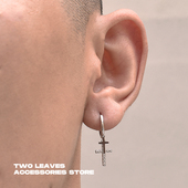 S925纯银双十字架耳环嘻哈hiohop潮流欧美男女款 TWO LEAVES 耳圈