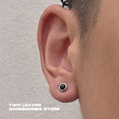 S925纯银黑玛瑙耳钉潮流嘻哈男女款 TWO LEAVES 百搭养耳街头耳饰
