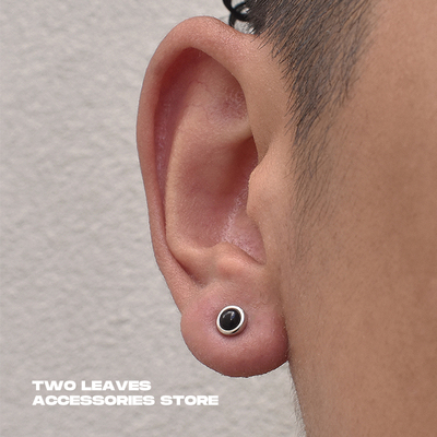 TWOLEAVES纯银男女潮黑玛瑙耳钉
