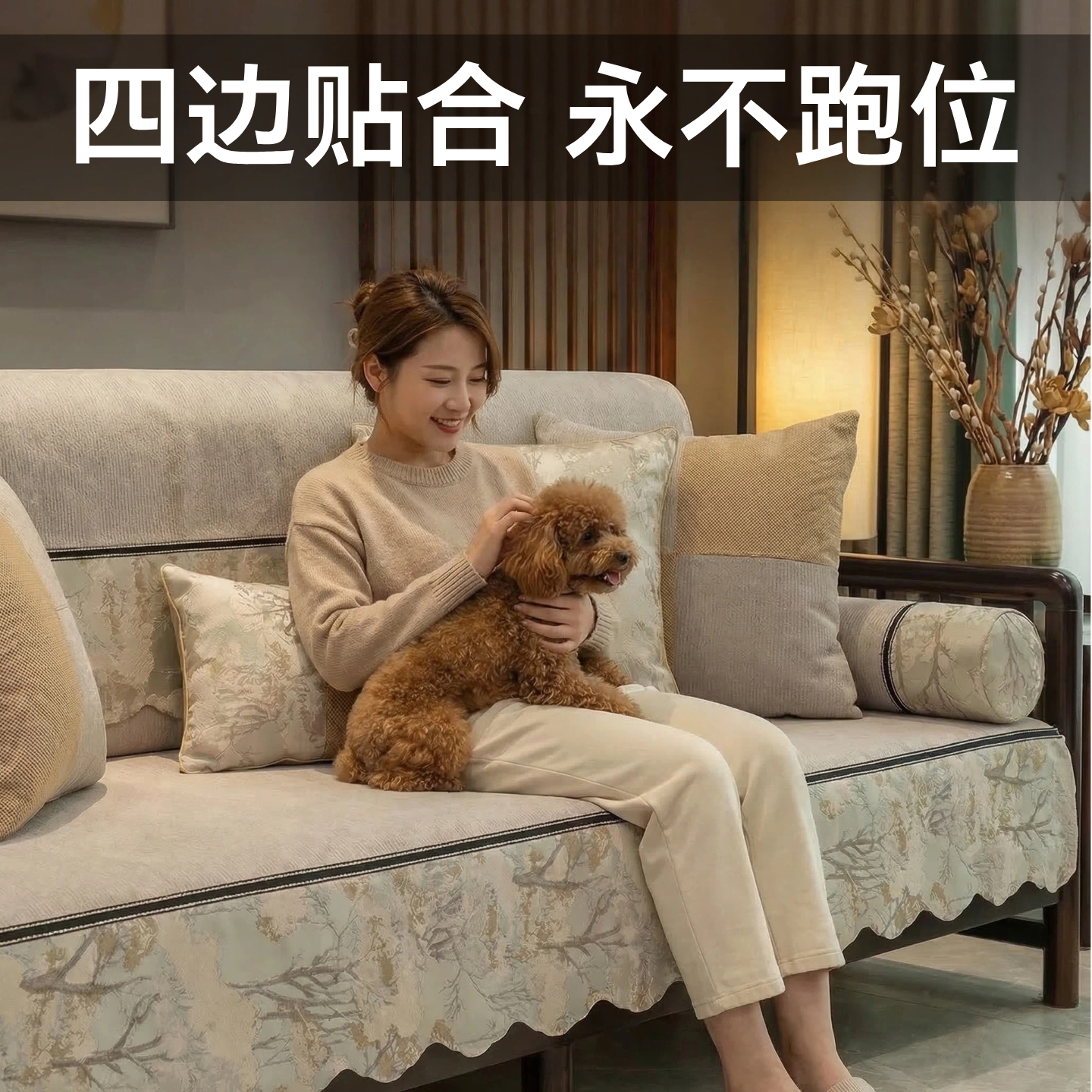 新中式沙发垫全包沙发套罩四季通用实木高档防滑坐垫盖布巾定制