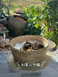 刘家人竹编手工编织四季通用竹编猫窝凉窝宠物窝荷花口咖啡杯猫窝