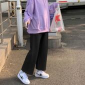 黑色阔腿裤 子女学生韩版 宽松显瘦高腰九分休闲裤 春夏新款 直筒裤 子