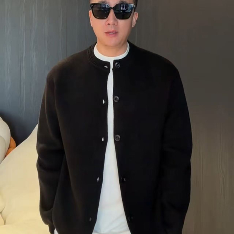 针织绲纺开衫外套无领