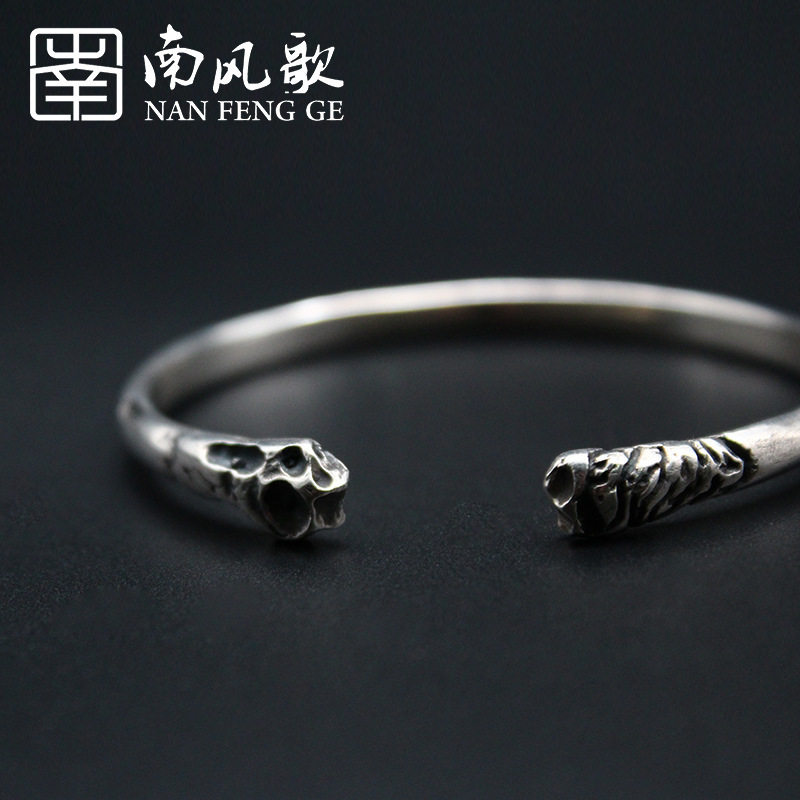 原创设计《肋骨》手镯纯银情侣学生男女骨头手环999足银开口镯子