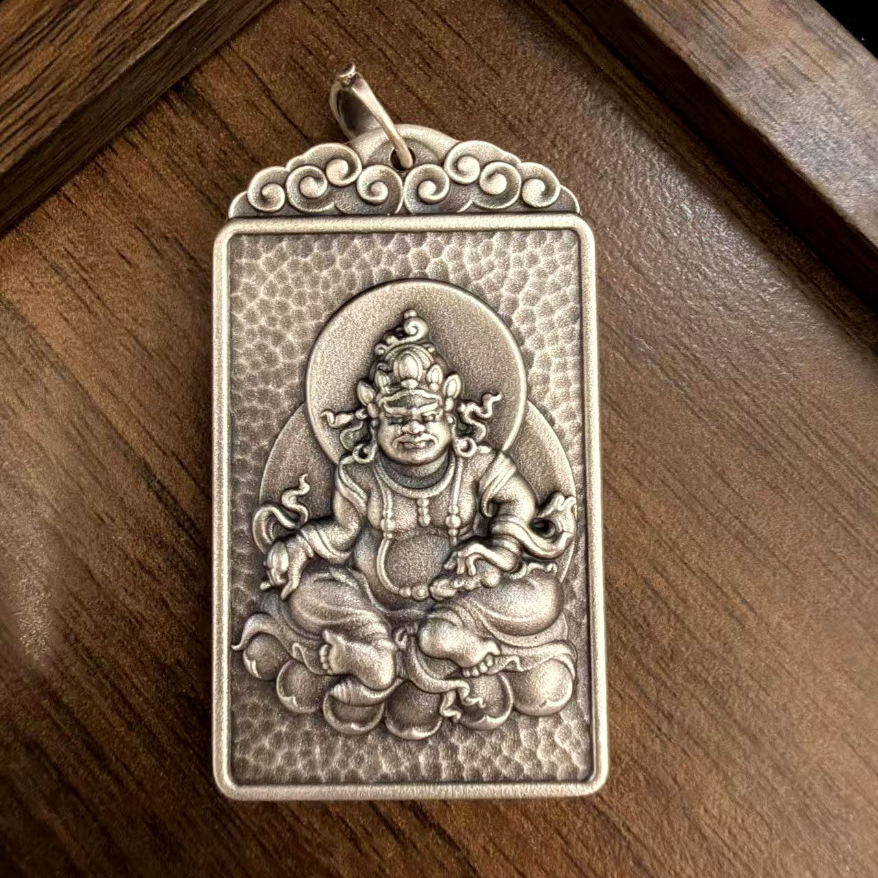 999纯银实心黄财神吊坠立体实心招财进宝足银项链男女本命佛项坠