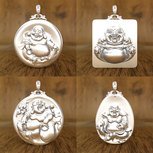 99足银实心吊坠弥勒佛观音男士女佩戴本命佛大肚佛项链车挂笑口开