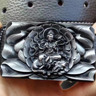 实心加厚普贤菩萨纯银皮带扣头腰带扣头本命佛守护神银扣头送皮带