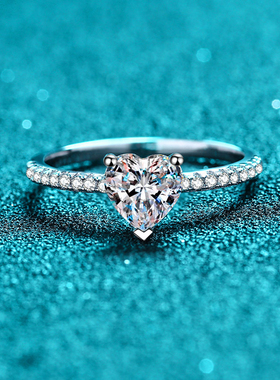 新款S925纯银莫桑钻戒指时尚简约求婚订婚心形莫桑石戒指饰品礼物