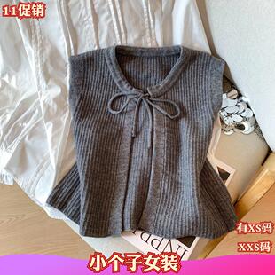 秋装新款女装150cm小矮个子新款XXS针织马甲套装衬衫两件套上衣