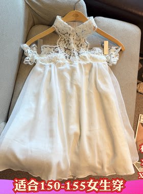 小个子加小码女装夏季150cm显高XXXS蕾丝挂脖露肩雪纺衫无袖上衣
