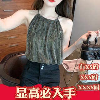 女装夏装150cm显高矮个子加小码XXXS亮丝雪纺吊带背心女挂脖无袖