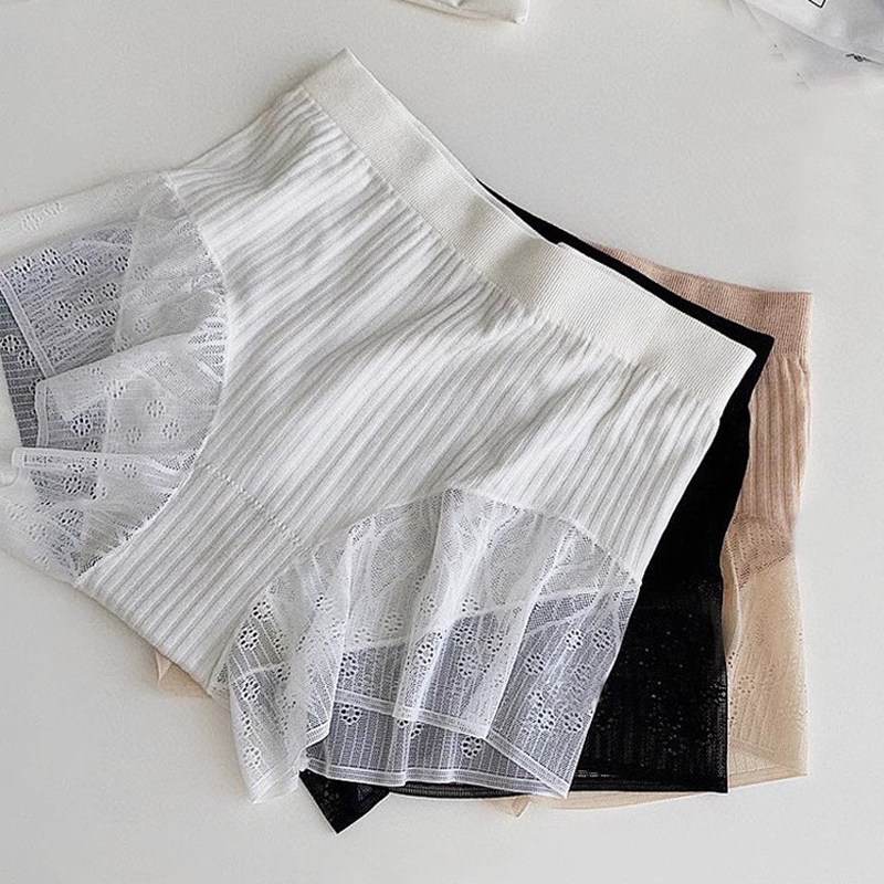 性感网纱拼接防走光短裤女夏季外穿百搭白色蕾丝内裤安全裤一体裤