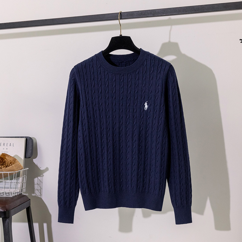 thumbnail for Autumn and winter versatile temperament pony embroidery round neck pullover sweater women's vintage twist knit long-sleeved base top