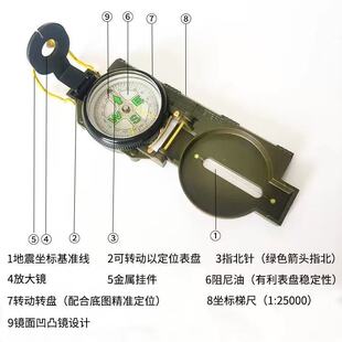 金属罗盘仪美式单兵作战装备多功能户外指南针野营越野指北针地质